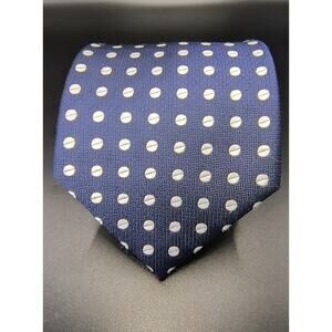 Rochester Couture Blue Tie w/ White Polka Dots - 100% Silk - 64 3/4" x 4"